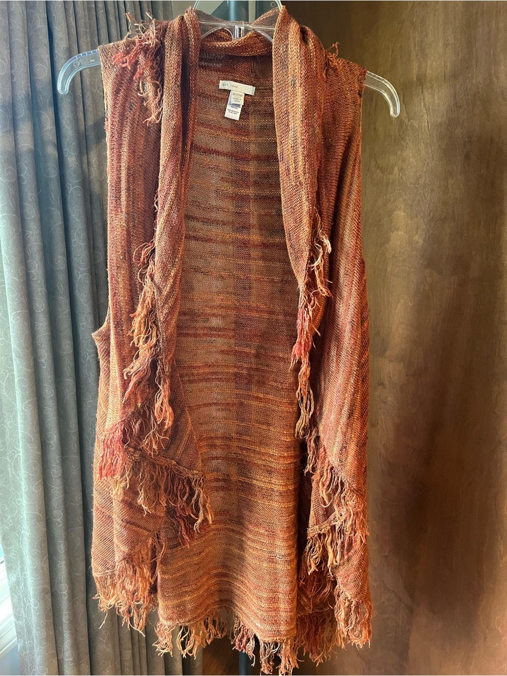 Burnt Orange Fringe Open-Front Vest